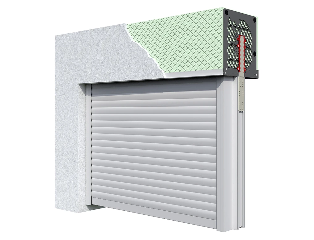 Detailansicht eines eingebauten Rollladensystems